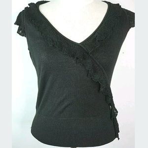 Banana republic ruffle blouse silk black knit